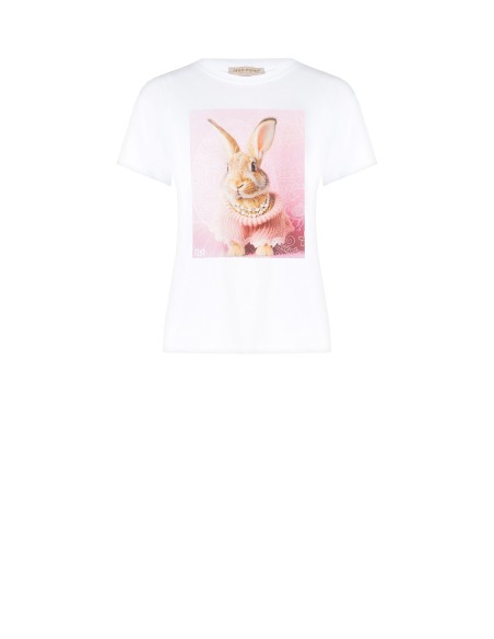 T-shirt larga em algodão com estampa de coelho e pérolas Rinascimento