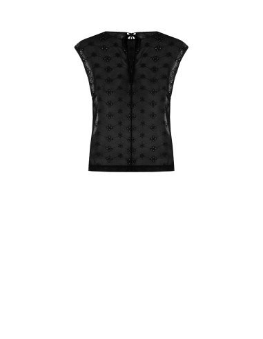 Blusa ampla em georgette bordada com flores Rinascimento