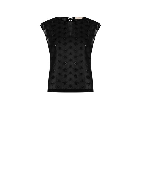 Blusa Ampla em Georgette Bordada com Flores Rinascimento