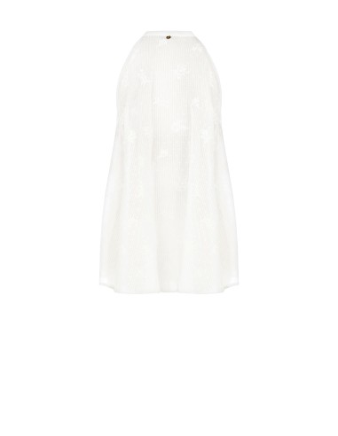 Top Assimétrico Longo em Algodão às Riscas Bordado e Perfurado Rinascimento