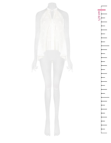 Top Assimétrico Longo em Algodão às Riscas Bordado e Vazado Rinascimento