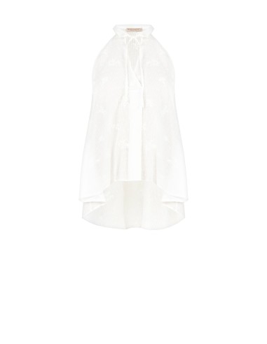 Top Assimétrico Longo Em Algodão Listrado Bordado E Perfurado Rinascimento