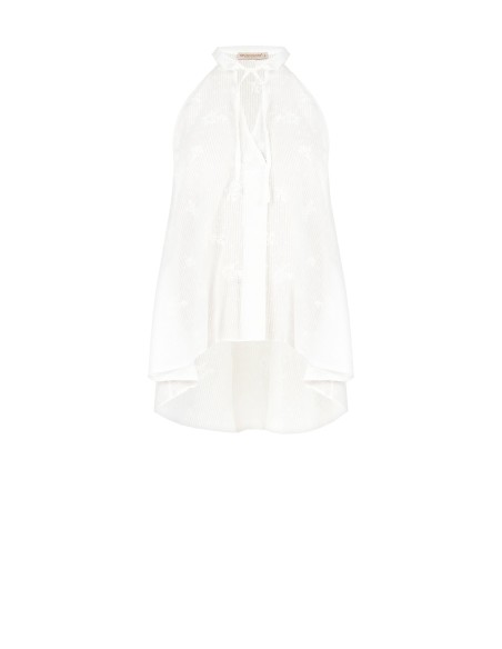 Top Assimétrico Longo Em Algodão Listrado Bordado E Perfurado Rinascimento