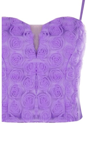 Crop top bustier em tule com rosas Rinascimento