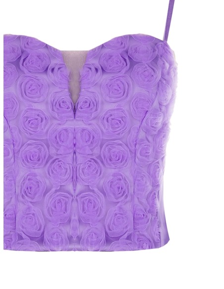 Crop top bustier em tule com rosas Rinascimento