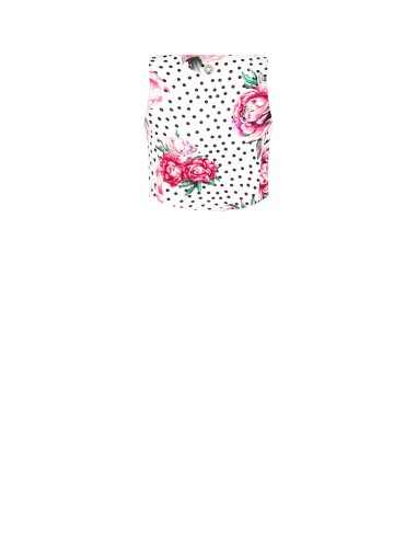 Crop top bustier com estampado de flores e poás em tecido crepe, com decote quadrado e fecho lateral Rinascimento