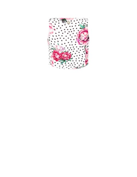 Crop top bustier com estampado de flores e poás em tecido crepe, com decote quadrado e fecho lateral Rinascimento