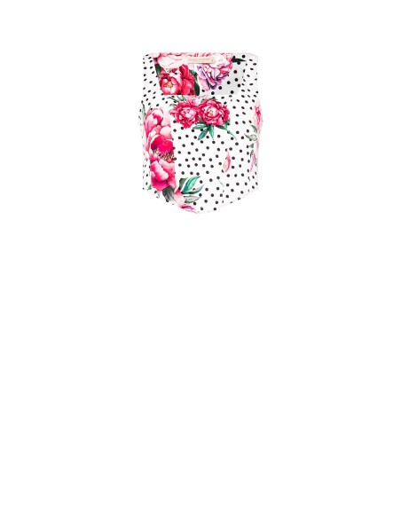 Top Curto Bustier Estampado Com Flores E Bolinhas Em Tecido Crepe Com Decote Quadrado E Fecho Lateral Rinascimento