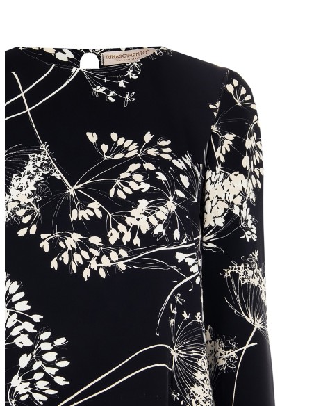 Blusa ajustada em tecido fluido estampado Rinascimento