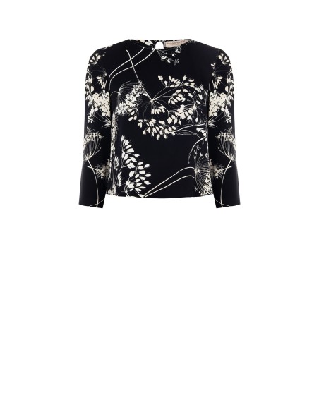 Blusa Ajustada em Tecido Fluido Estampado Rinascimento