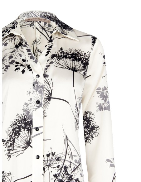 Camisa Acinturada Ampla em Cetim Estampado Rinascimento