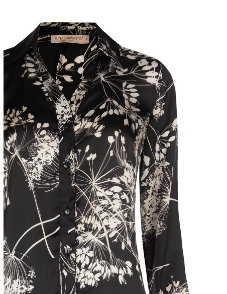 Camisa ampla e cinturada em cetim estampado Rinascimento