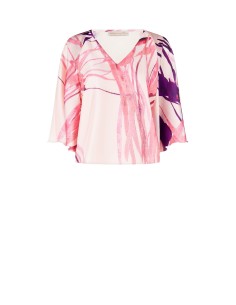 Blusa ampla em cetim com decote em V e mangas borboleta Rinascimento