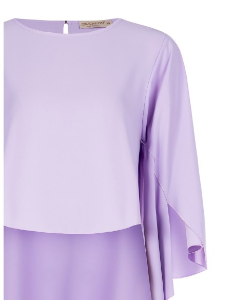 Blusa Ampla Assimétrica em Cetim com Mangas Efeito Capa Rinascimento