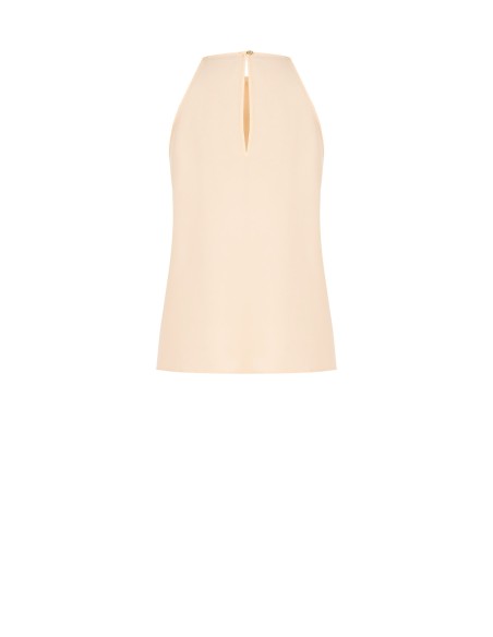 Blusa fluida em trapézio de cetim opaco com rosas Rinascimento