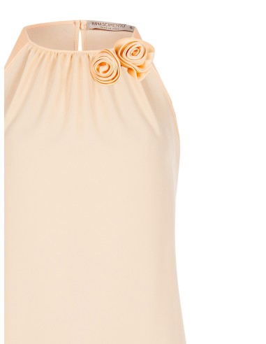 Blusa fluida com corte trapezoidal em cetim opaco com rosas Rinascimento