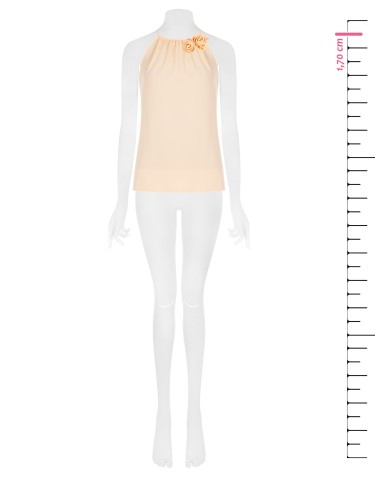 Blusa fluida em corte trapezoidal em cetim opaco com rosas Rinascimento