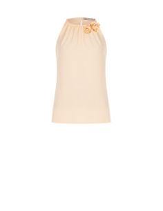 Blusa Fluida em Corte Trapezoidal em Cetim Opaco com Rosas Rinascimento