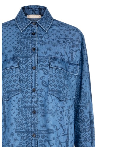 Camisa ampla e comprida em denim leve estampado com maxi-bolsos Rinascimento