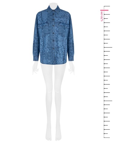 Camisa longa ampla em ganga leve estampada com maxi bolsos Rinascimento