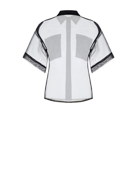 Camisa Quadrada em Organza com Bolsos em Cetim com Logótipo Rinascimento