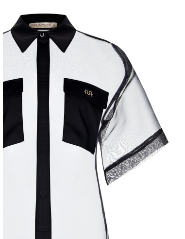 Camisa Quadrada Em Organza Com Bolsos Em Cetim Com Logótipo Rinascimento