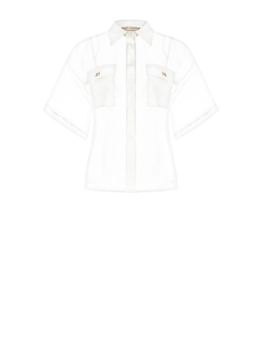 Camisa quadrada em organza com bolsos em cetim com logótipo Rinascimento