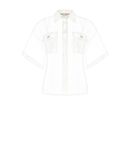 Camisa quadrada em organza com bolsos em cetim com logótipo Rinascimento