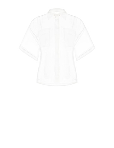 Camisa Quadrada em Organza com Bolsos em Cetim com Logo Rinascimento