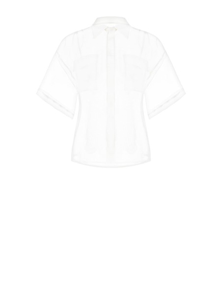 Camisa Quadrada em Organza com Bolsos em Cetim com Logo Rinascimento