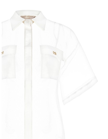 Camisa Quadrada Em Organza Com Bolsos Em Cetim Com Logótipo Rinascimento