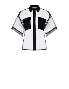 Camisa Quadrada Em Organza Com Bolsos Em Cetim Com Logótipo Rinascimento