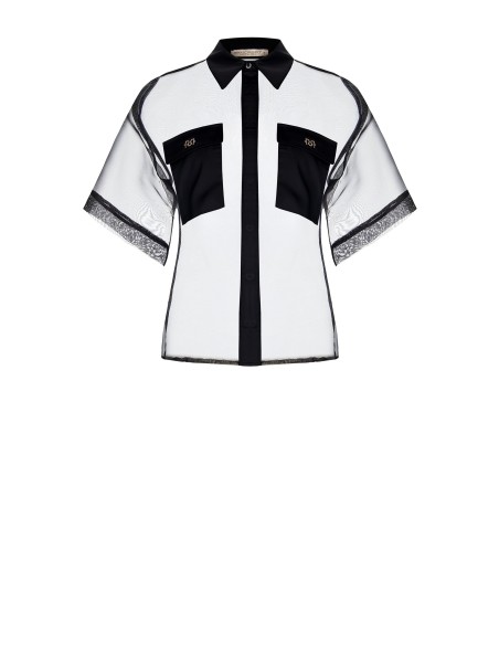 Camisa Quadrada Em Organza Com Bolsos Em Cetim Com Logótipo Rinascimento