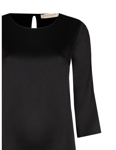 Blusa Ampla Quadrada em Cetim com Mangas 3/4 Rinascimento