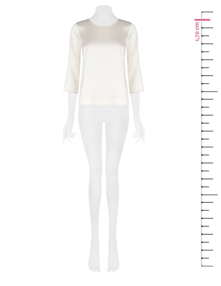 Blusa Ampla Quadrada Em Cetim Com Mangas 3/4 Rinascimento