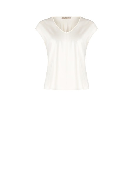 Blusa Ajustada Fluida Em Cetim Com Decote Em V Rinascimento