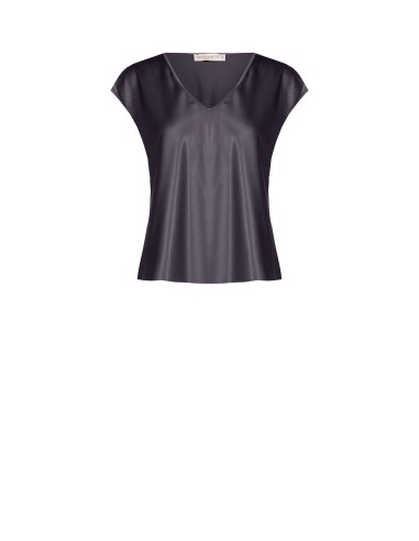 Blusa cinturada fluida em raso com decote em V Rinascimento