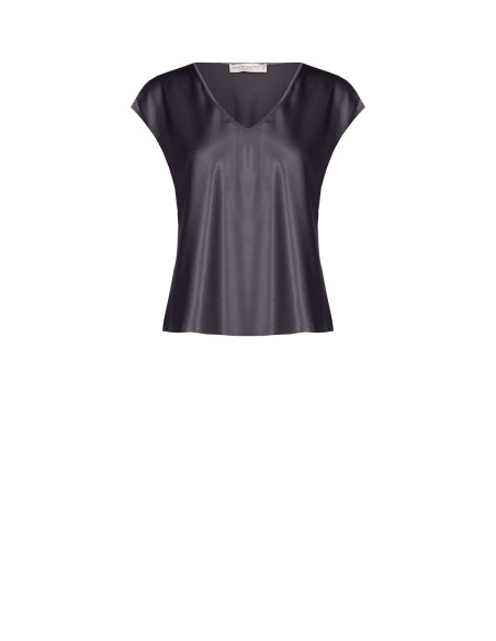 Blusa cinturada fluida em raso com decote em V Rinascimento