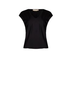 Blusa fluida acinturada em cetim com decote em V Rinascimento