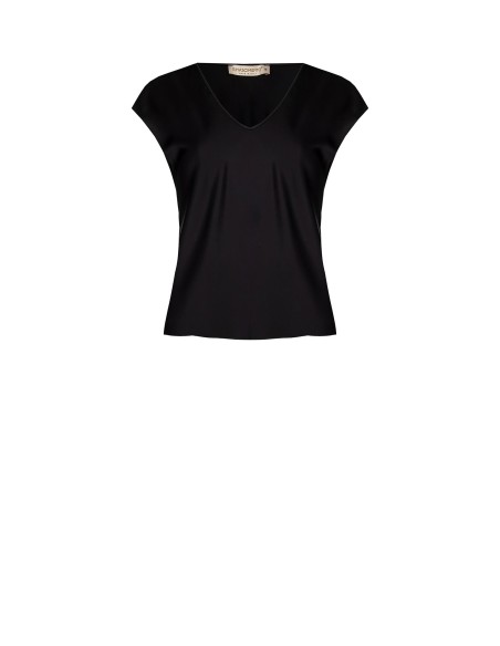 Blusa fluida acinturada em cetim com decote em V Rinascimento