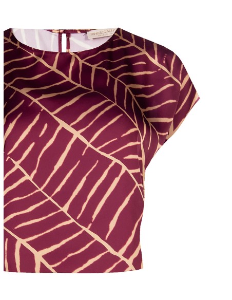 Blusa de manga curta em cetim estampado Rinascimento