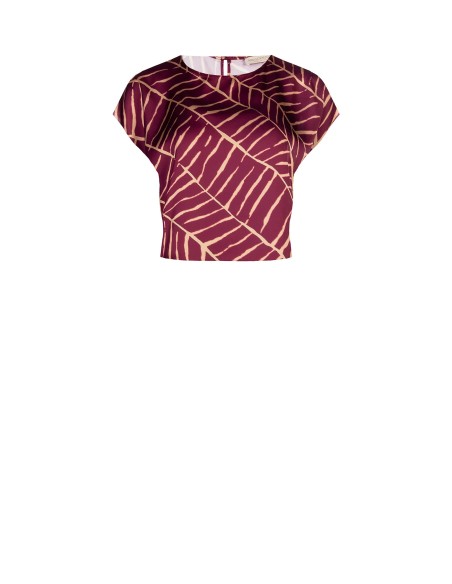 Blusa de manga curta em cetim estampado Rinascimento