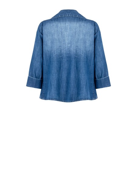 Camisa Ampla em Corte Trapézio de Denim com Mangas 3/4 Rinascimento