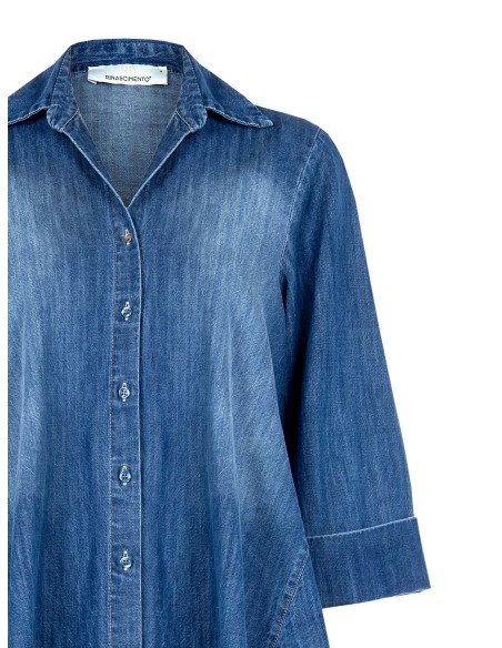 Camisa ampla em trapézio em ganga com mangas 3/4 Rinascimento