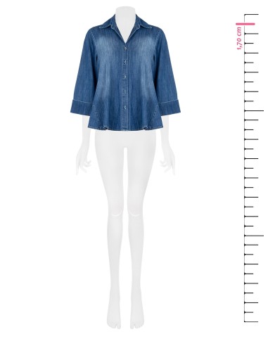 Camisa ampla com corte trapezoidal em denim e mangas 3/4 Rinascimento