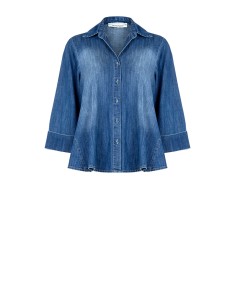 Camisa Ampla em Corte Trapezoidal em Ganga com Mangas 3/4 Rinascimento