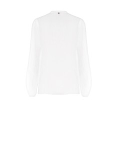 Camisa ampla em algodão semitransparente com broche floral e botões em madrepérola Rinascimento 2