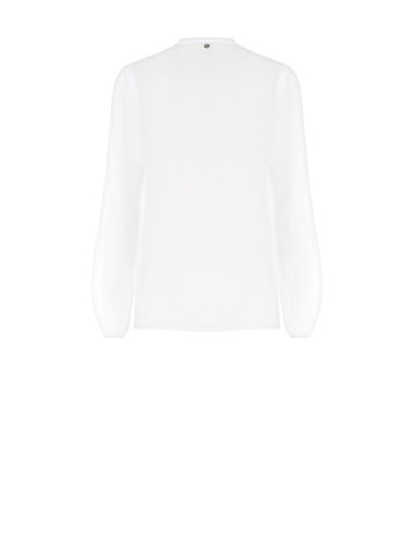 Camisa Ampla Em Algodão Semi-Transparente Com Broche Em Forma De Flor E Botões Em Madrepérola Rinascimento