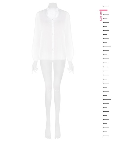 Camisa Ampla em Algodão Semitransparente com Broche em Forma de Flor e Botões em Madrepérola Rinascimento