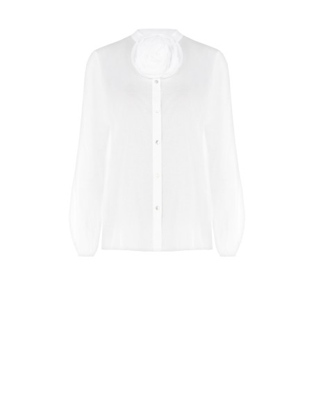 Camisa ampla em algodão semitransparente com broche floral e botões em madrepérola Rinascimento